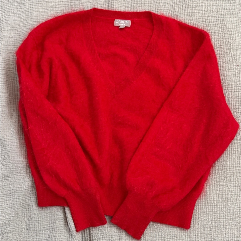 J. Crew Brushed Cashmere Bold Red V-Neck Sweater